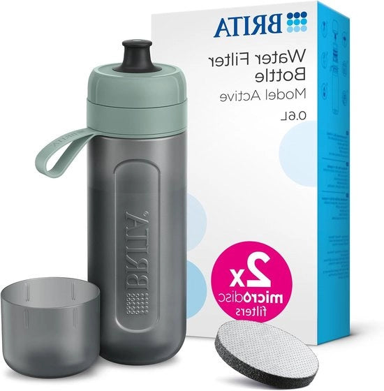 Otturatore Acqua in Bottiglia Verde Scuro (600ml) - Incl 2 Filtri Microdisc - Bottiglia Spremibile Senza BPA