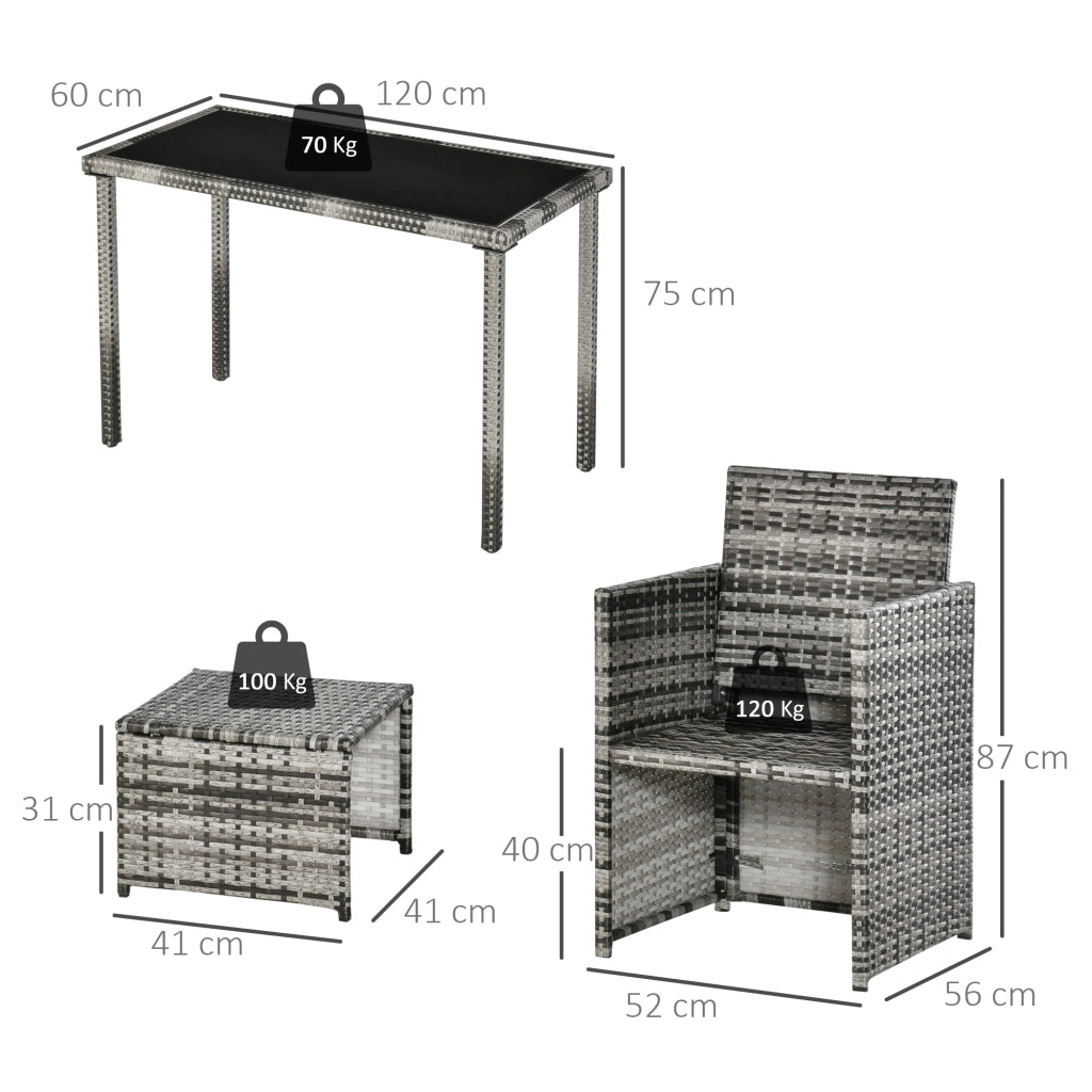 Set tavolo sedie polyrattan per esterni 4 posti con cuscini grigio ¨C zephmum ¨C 120x120x75