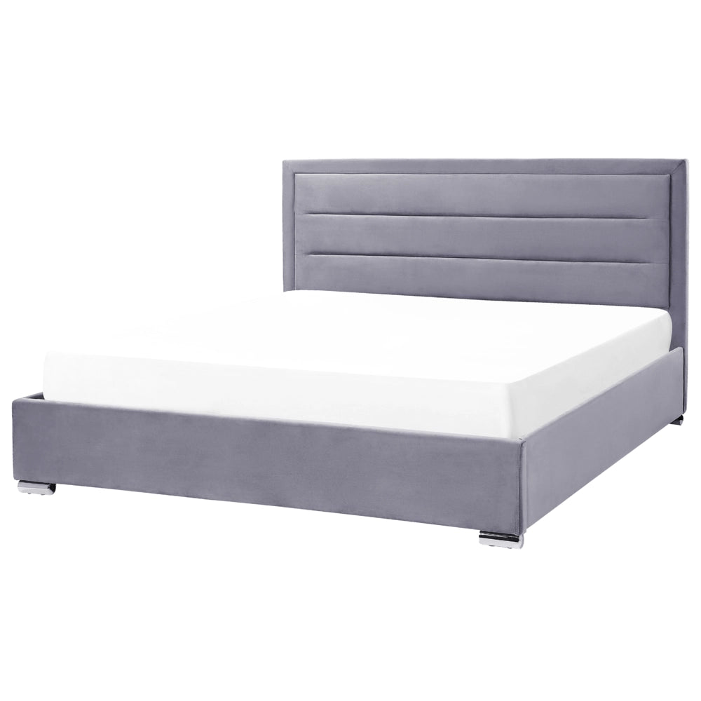 Letto matrimoniale in velluto con contenitore grigio scuro 180 x 200 cm design moderno imbottito con testiera ottomana