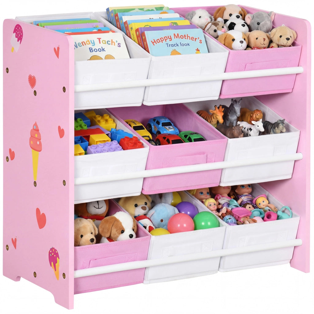 Mobile Bambini con Cestini ¨C Zephmum ¨C Legno e Tessuto Rosa e Bianco 63x30x60 cm