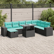 Set Divano da Giardino 9pz con Cuscini Grigio Polyrattan Acacia