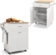 Carrello Portavivande con Cassetto, Portaspezie e Portasciugamani, Carrello Cucina con Ruote, Isola con Ripiano Regolabile per Sala da Pranzo, 83 x 48 x 91 cm, Bianco