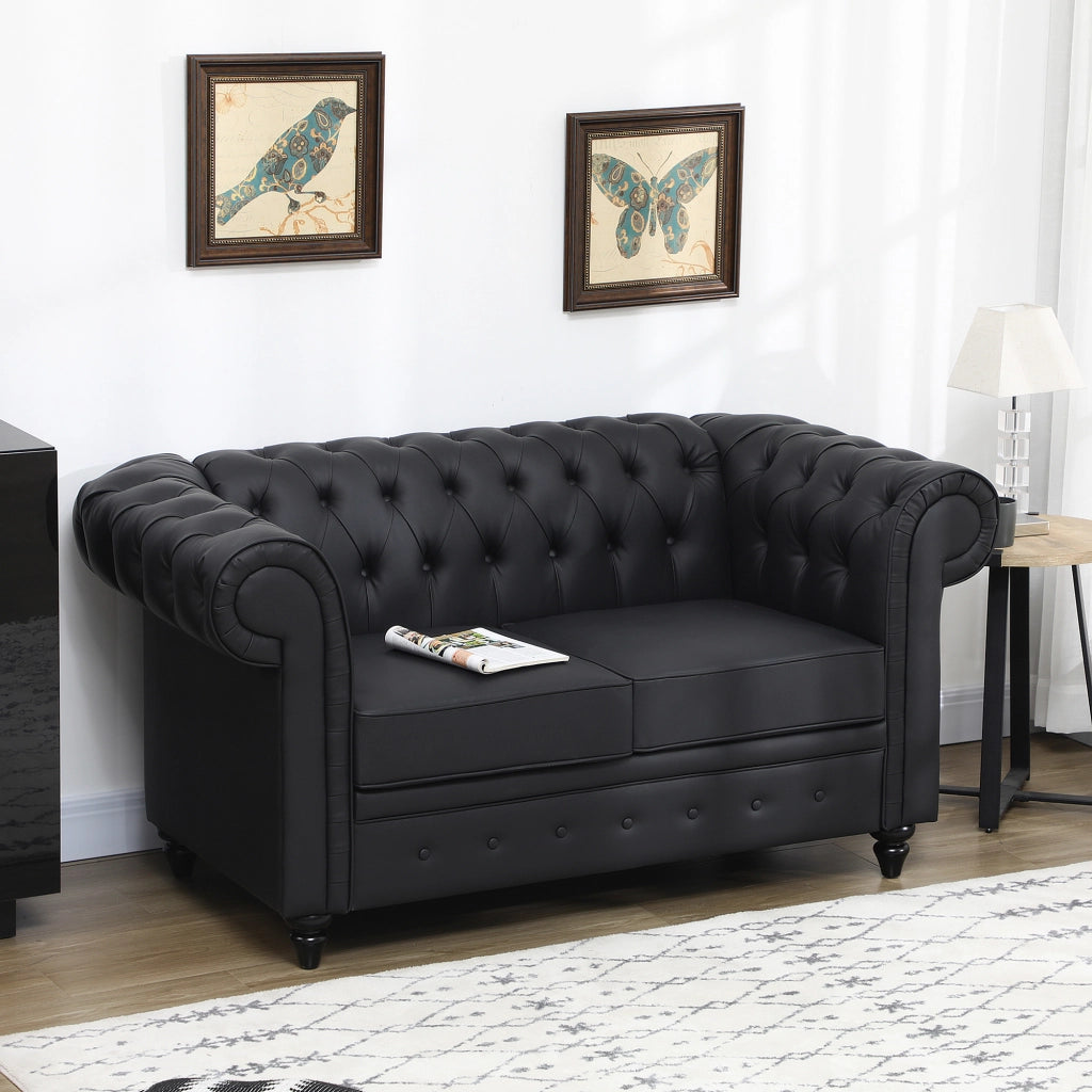 Divano 2 Posti Chesterfield in Similpelle Nero ¨C Zephmum ¨C 160x84x80 cm