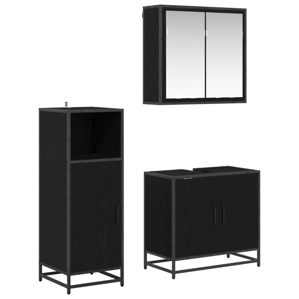 Set di mobili per il bagno 3 pcs Rovere Nero Legno multistrato