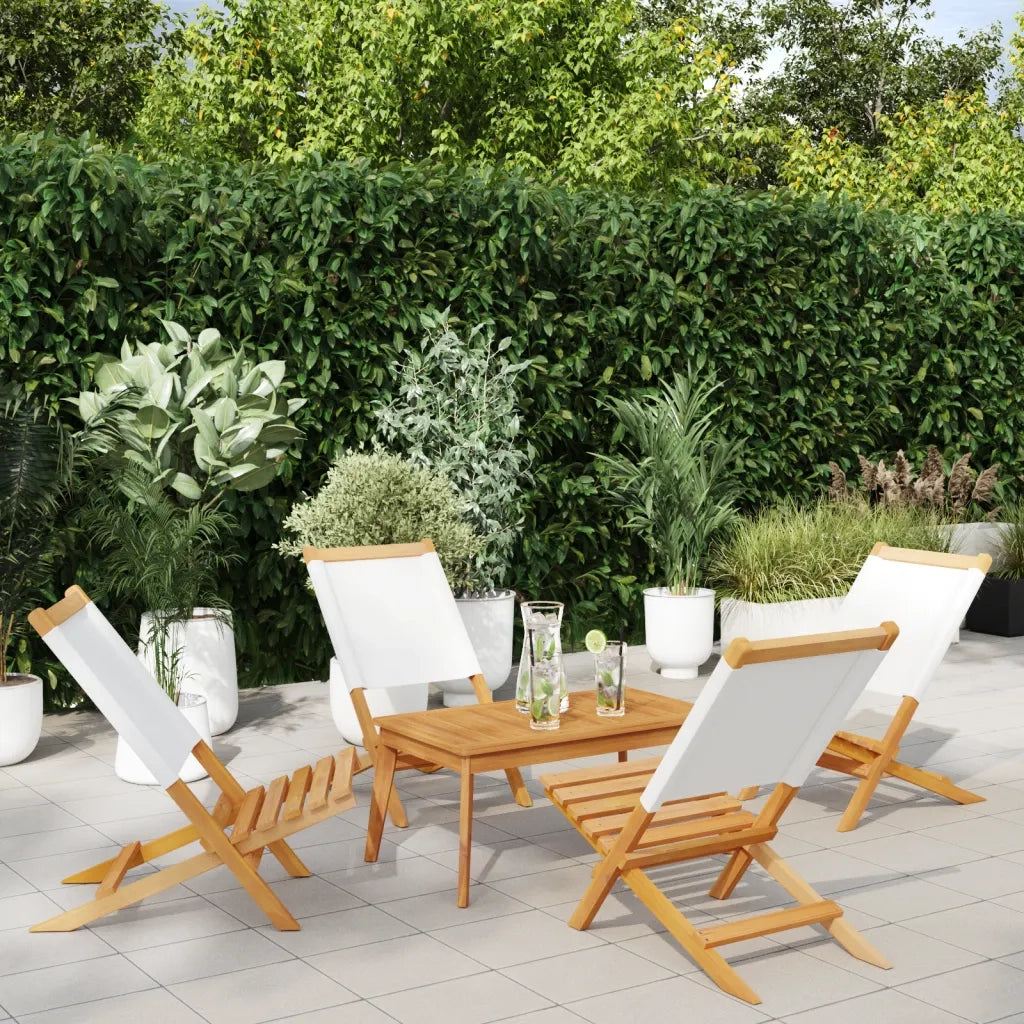 Sedie da Giardino Pieghevoli 4 pz | Sedie da Esterno Bianco Crema Tessuto e Legno