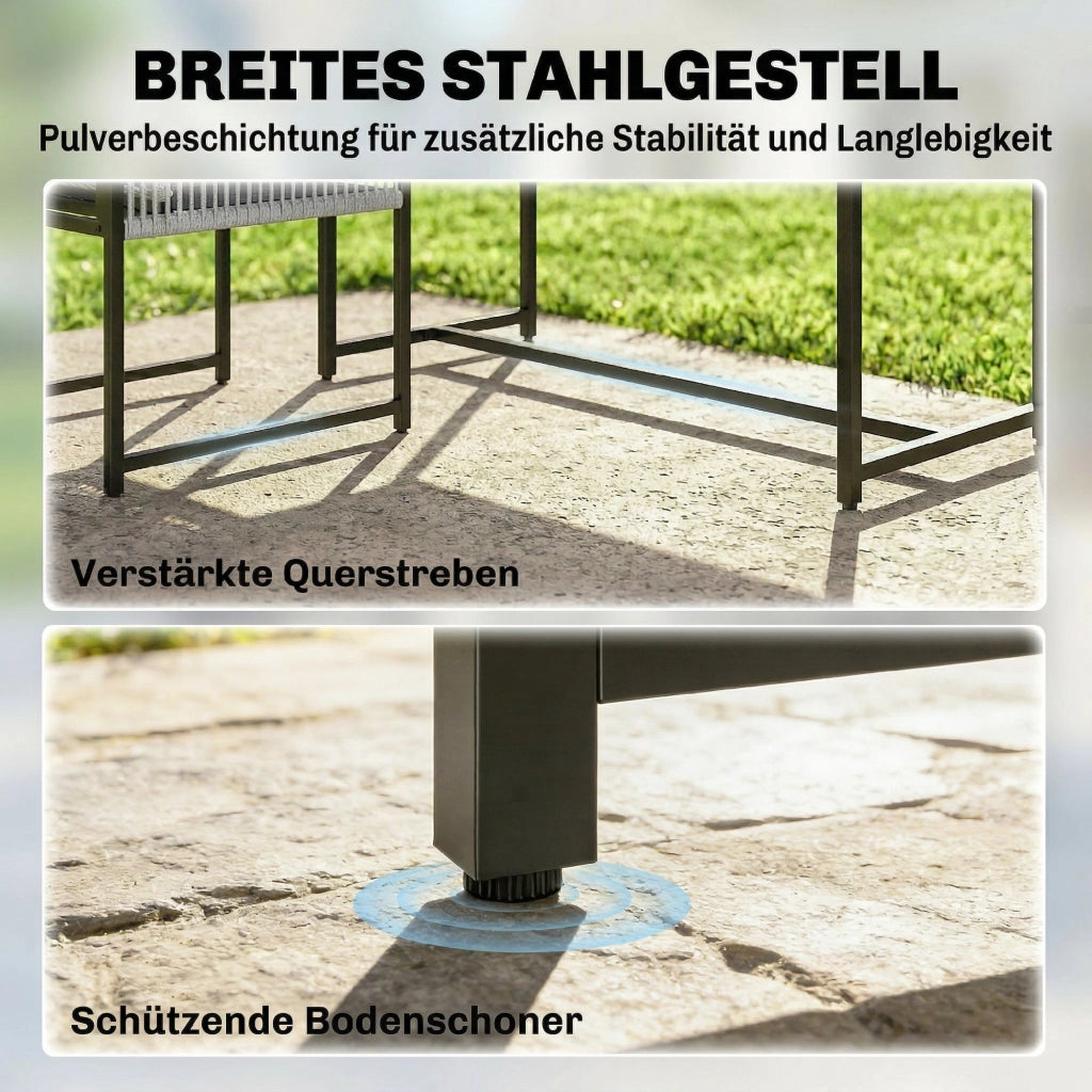 Set Giardino 5 Pezzi con Tavolo Vetro e 4 Sedie Pieghevoli ¨C zephmum ¨C Grigio