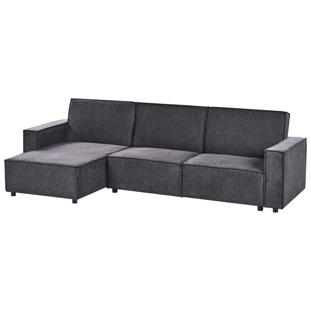 Divano letto angolare Grigio grafite Tessuto imbottito 3 posti a destra Letto a L