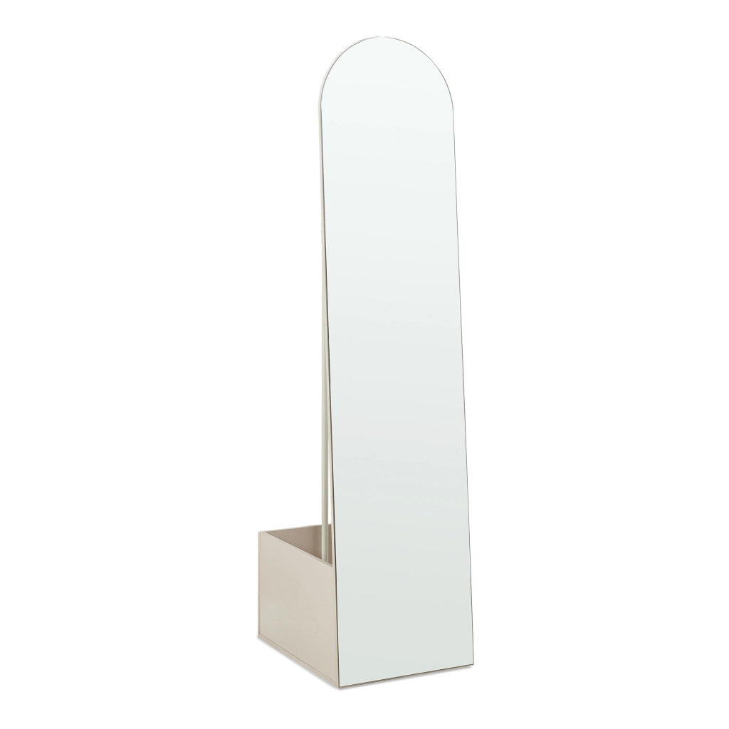 Specchio da Terra Ovale Kuonta con Appendiabiti e Vano Portaoggetti 165x40x51 cm - Avena Oatmeal [en.casa]