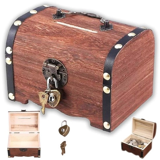 Scatola di risparmio in legno massello - decorativa e pratica - 1 pezzo - legno massello - 14,5 x 10 x 9,5 cm