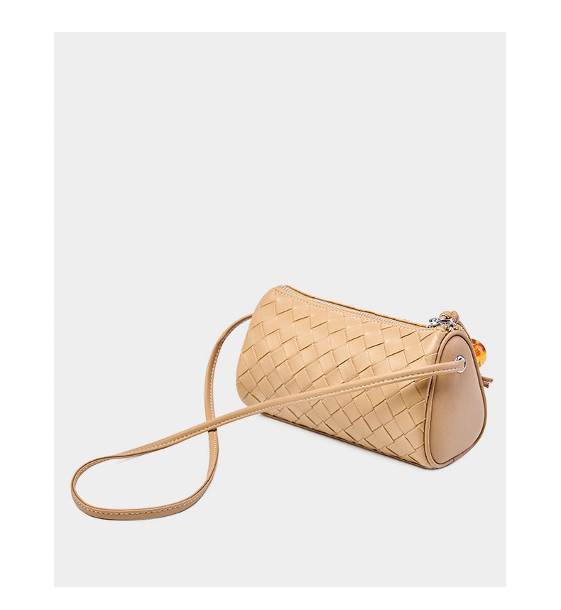 Borsa da donna in vera pelle, borsa a cuscino, borsa per cellulare intrecciata, marrone