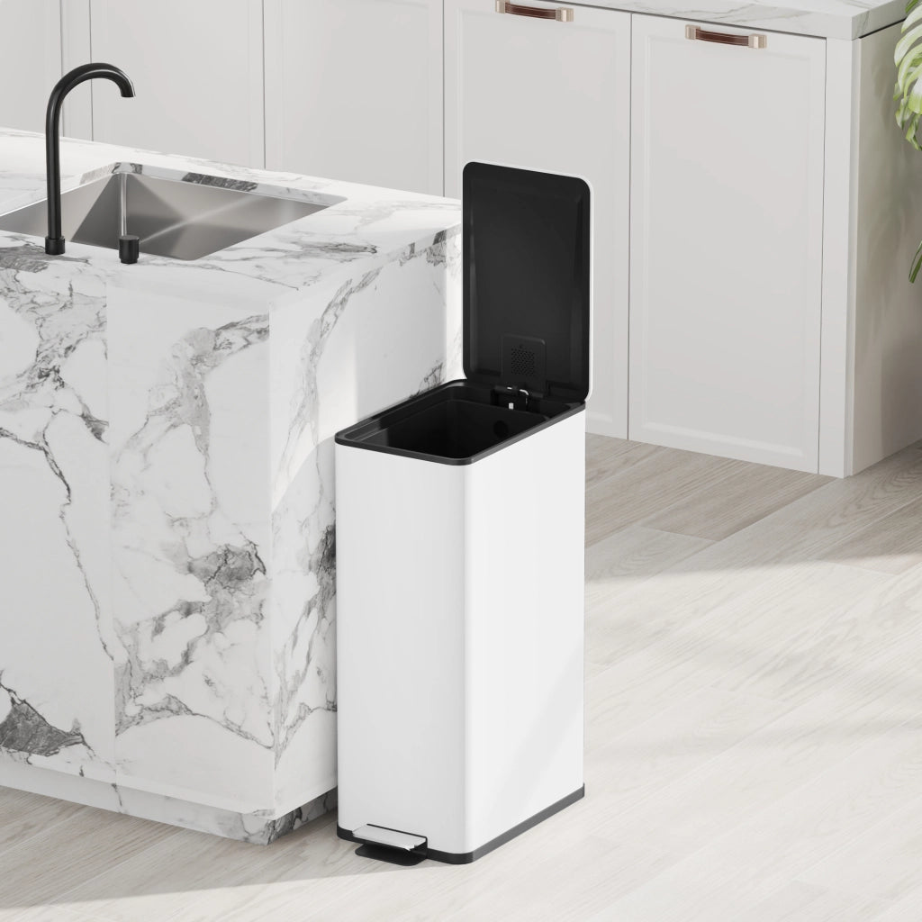 Bidone della spazzatura 20L ¨C zephmum ¨C Bianco, Acciaio inossidabile, Coperchio a chiusura morbida