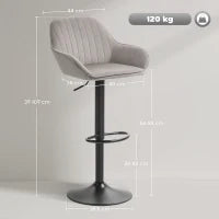 Set 2 Sgabelli da Bar in velluto Girevole con poggiapiedi e altezza regolabile, 50.5x50x107cm, Grigio