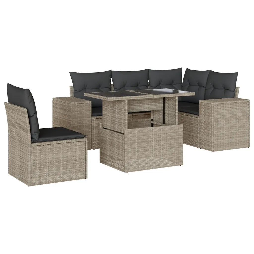 Set Divano da Giardino 6pz con Cuscini Grigio Chiaro Polyrattan