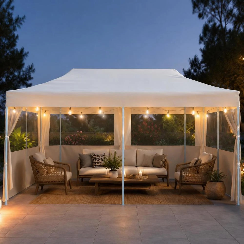 Pop-up Party Tent With Side Walls, Foldable, 3x6 M, Steel, White