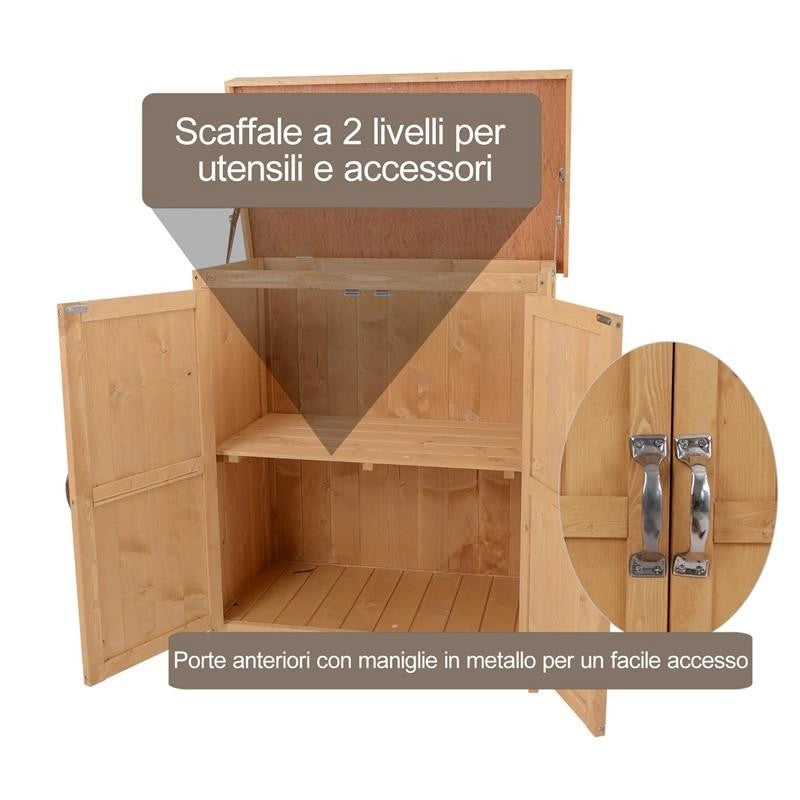 ARMADIO DA ESTERNO PORTA ATTREZZI 74 × 43 × 88 CM IN LEGNO NATURALE