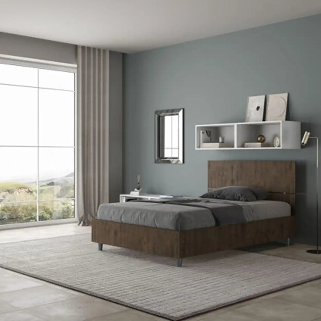 Letto una piazza e mezza con rete 120x200 testata dritta noce Demas