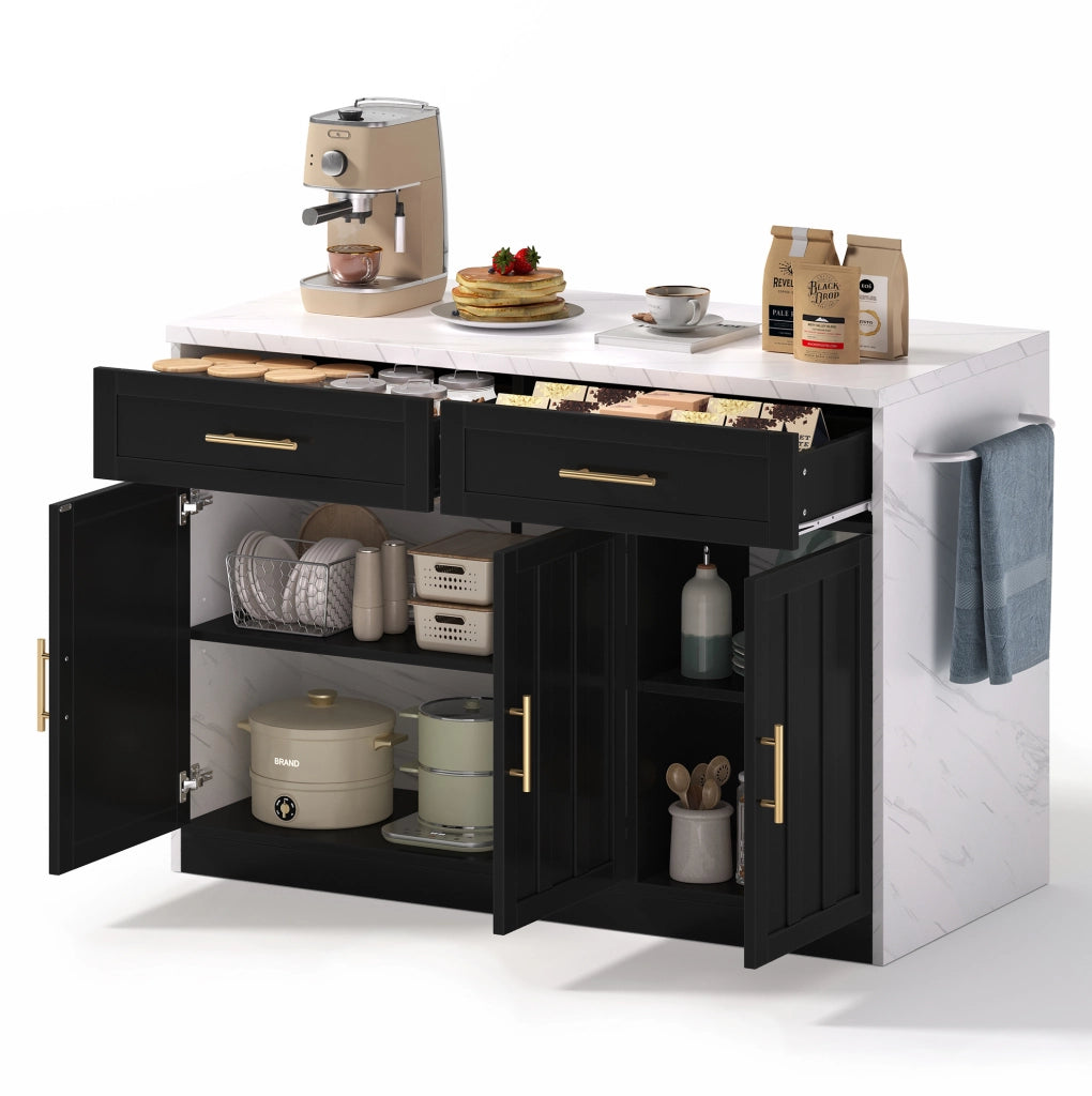Isola cucina con bancone 120 x 60 x 91 cm in MDF nero; con prese e porte USB