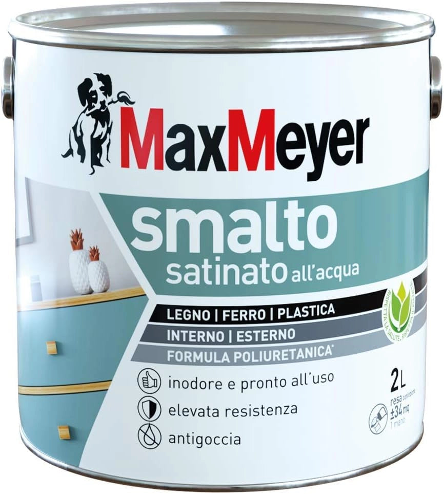 Smalto Satinato All'Acqua Poliuretanico, Colore Bianco, 2L