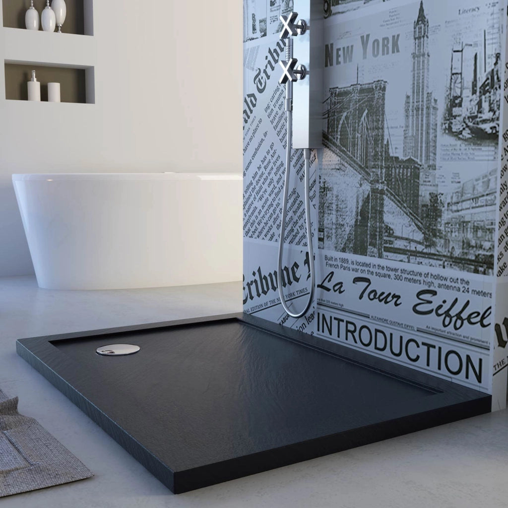 Piatto Doccia Slim 70x110x4 cm Rettangolare Acrilico Bordato Antracite Effetto Pietra mod. Flower