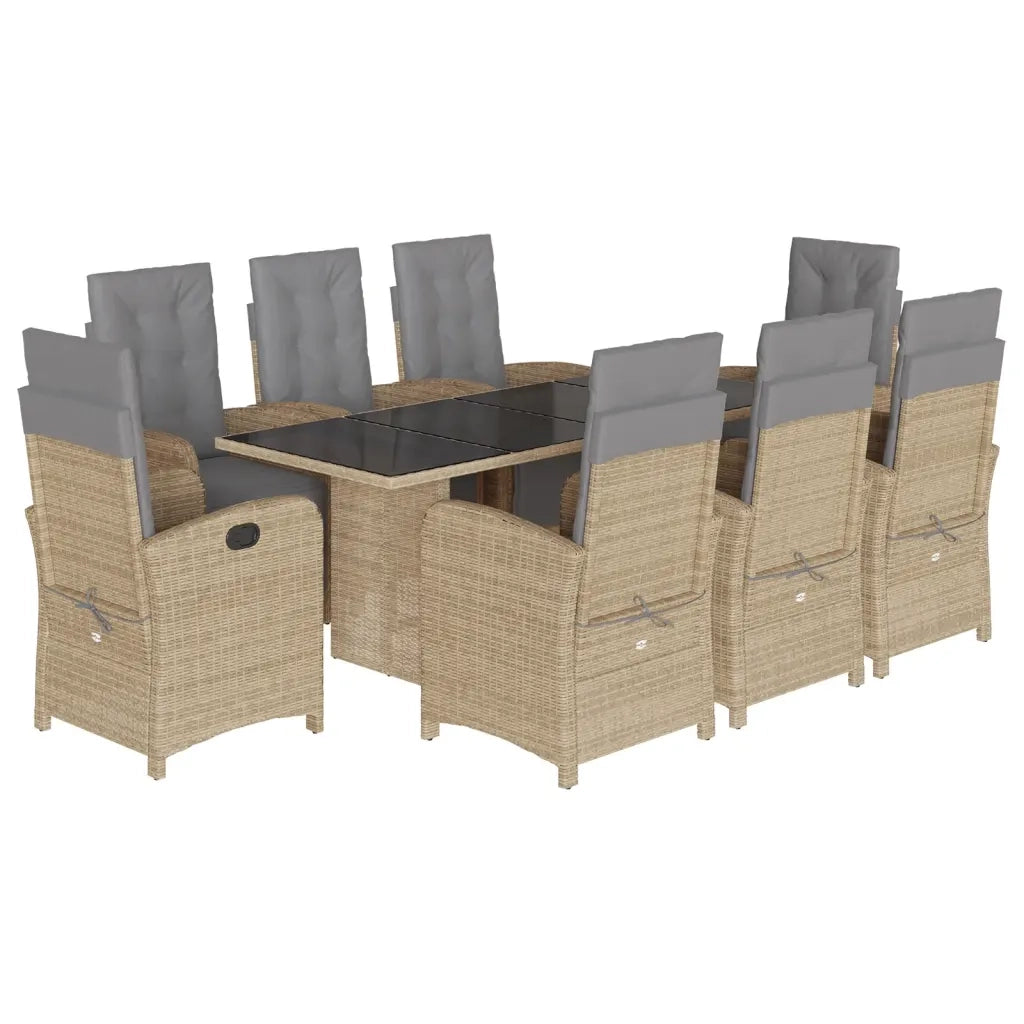 Set da Pranzo da Giardino 9 pz con Cuscini Beige in Polyrattancod mxl 112412
