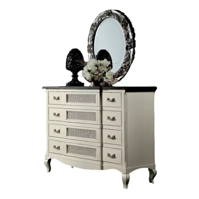 Cassettiera 4 cassetti legno shabby bianco bicolore 124x55x105 - Mobili 2G