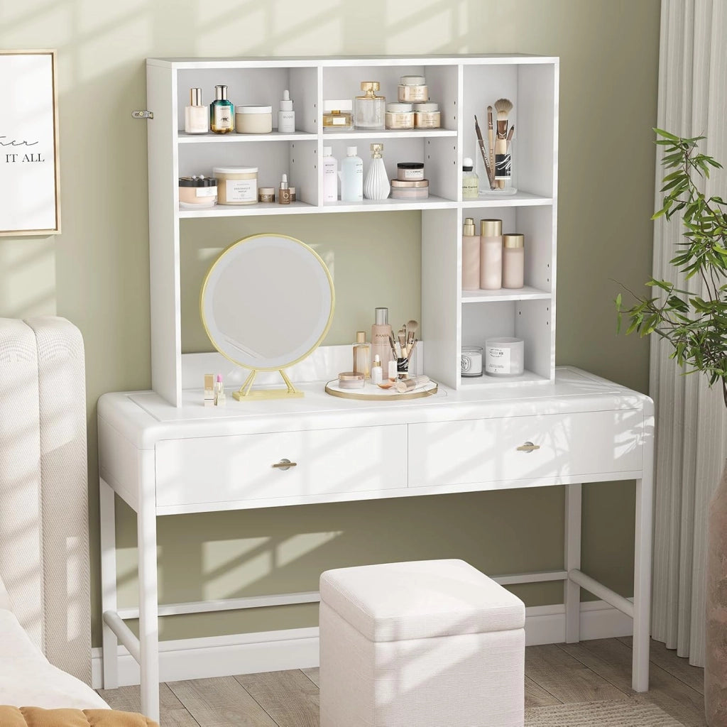 Scaffale da scrivania con 7 scomparti aperti, mobile organizer su tavolo con kit antiribaltamento, 94 x 25 x 79 cm, scaffale per riporre piante, generi e libri (bianco)