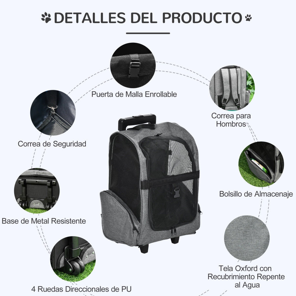 Carrello Trasportino per Animali Domestici 2 in 1 ¨C zephmum ¨C Grigio 42x25x55 cm