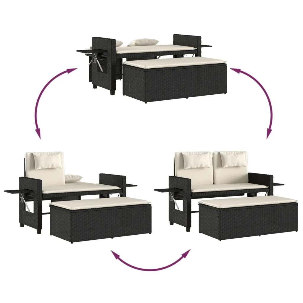 Panca Reclinabile da Giardino con Cuscini-Sgabello-Sedia da esterno Nera in Polyrattan 877485