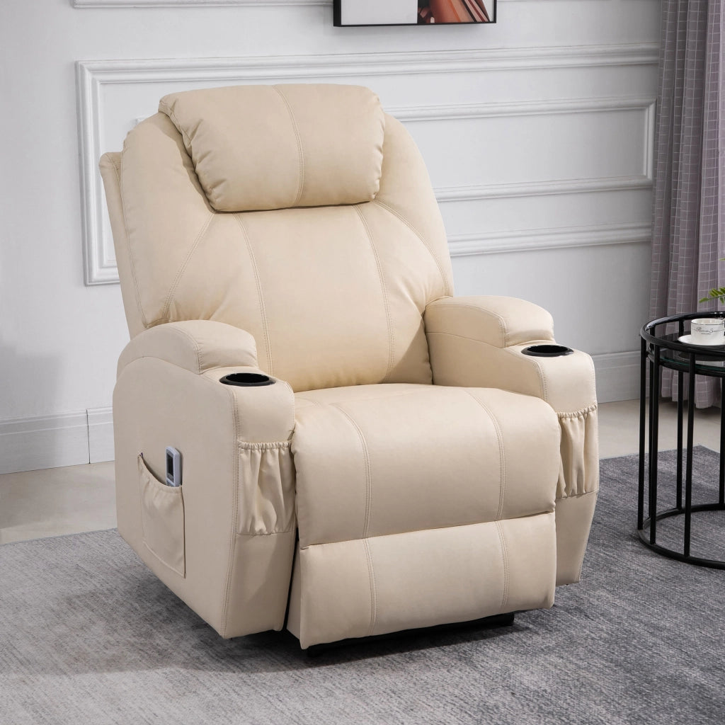 Poltrona Relax Massaggiante Elettrica Reclinabile ¨C zephmum ¨C Tessuto Cr¨¨me