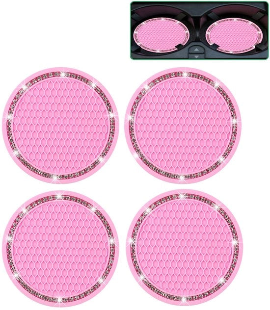 Set di 4 sottopanchine con glitter auto, contenitore per bicchieri in silicone antiscivolo, ideale per l'auto e i bicchieri, sottopanchine decorative, resistenti e idrorepellenti (rosa)