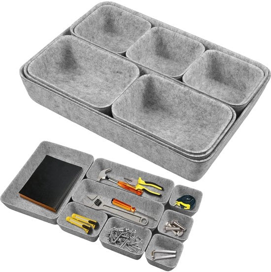 Organizzatori di cassetto in acciaio inossidabile 8-pack, sistema di organizzazione di cassetto, organizzatore di cassetto pieghevole, compatibile con scrivania, comodino, ufficio, comodino da notte, armadio