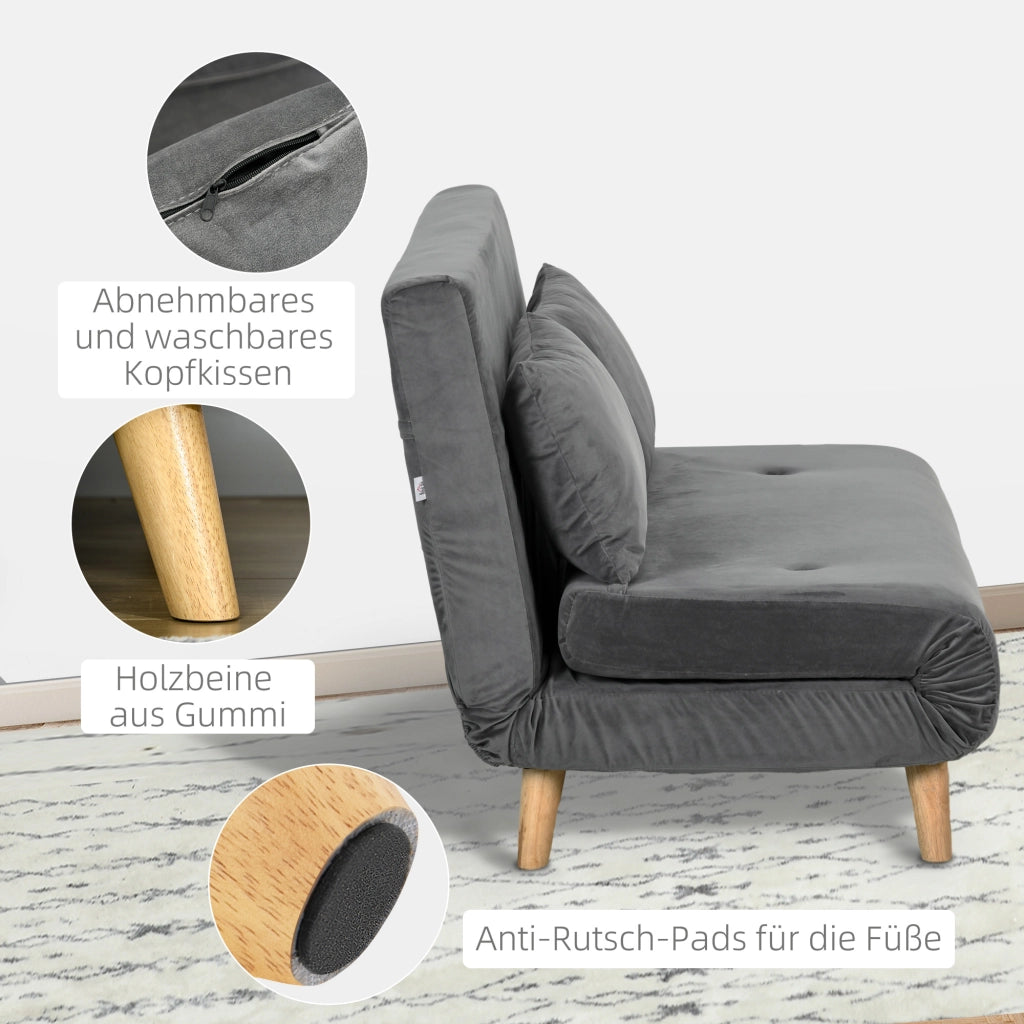 Divano letto ¨C zephmum ¨C 130x78x79, grigio, tessuto velluto, con cuscini