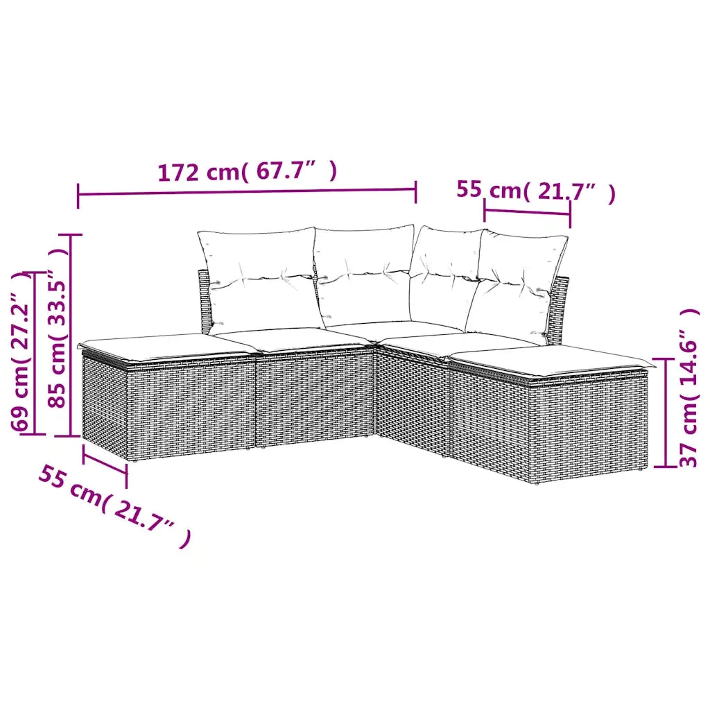 Set Divani da Giardino 5 pz con Cuscini in Polyrattan Nero 3217716