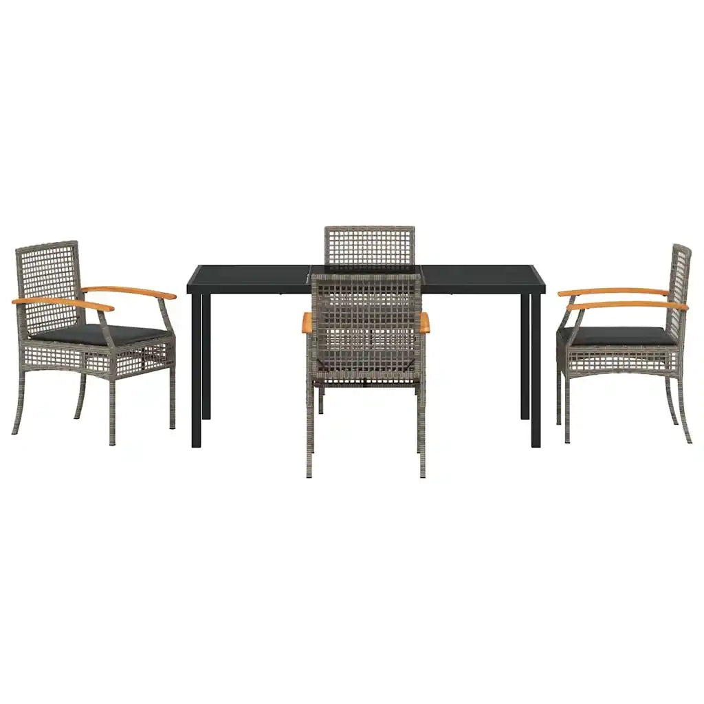 Set da Pranzo per Giardino 5 pcs Grigio e Nero Rattan 3380823