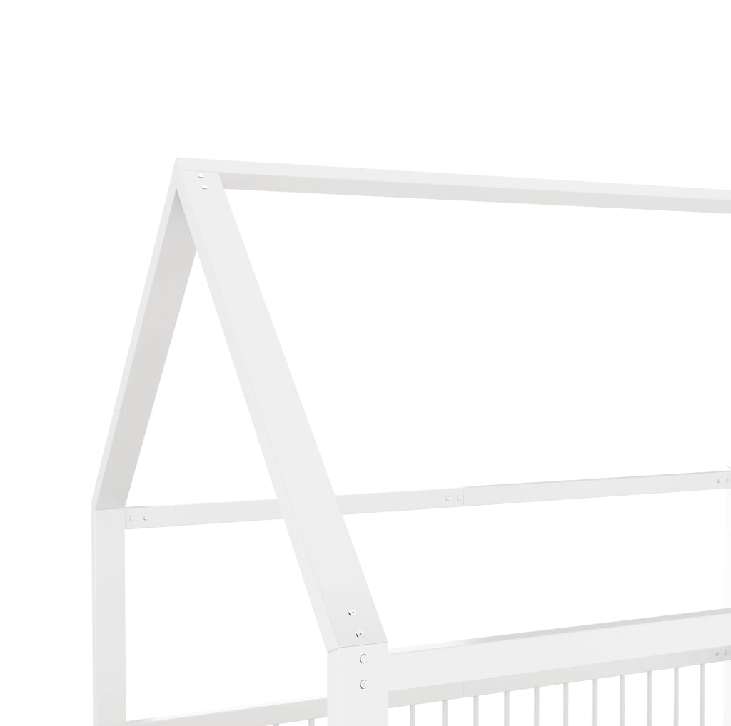 Letto 140x200 cm a casetta con sponde e porticina in metallo bianco