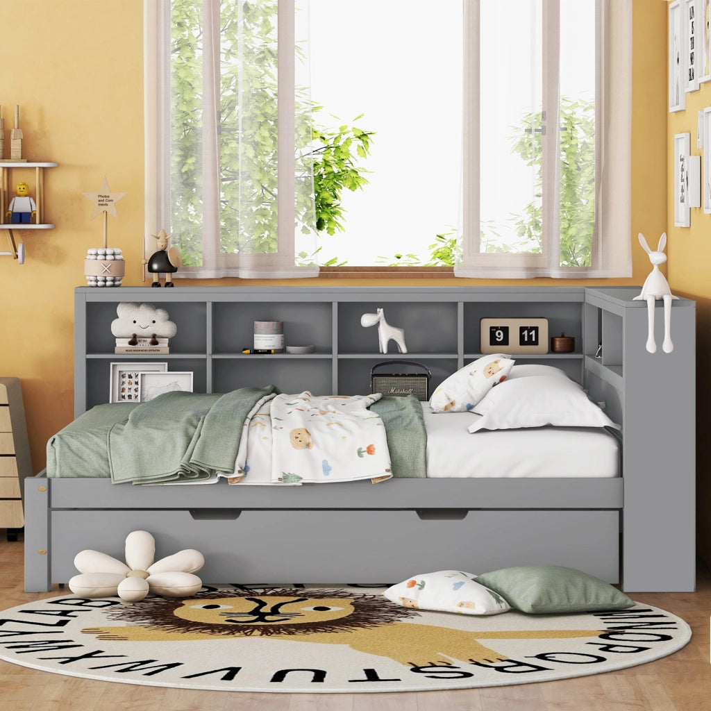 LETTO Multifunzionale 140x200 cm con letto estraibile 90x190 cm in legno grigio