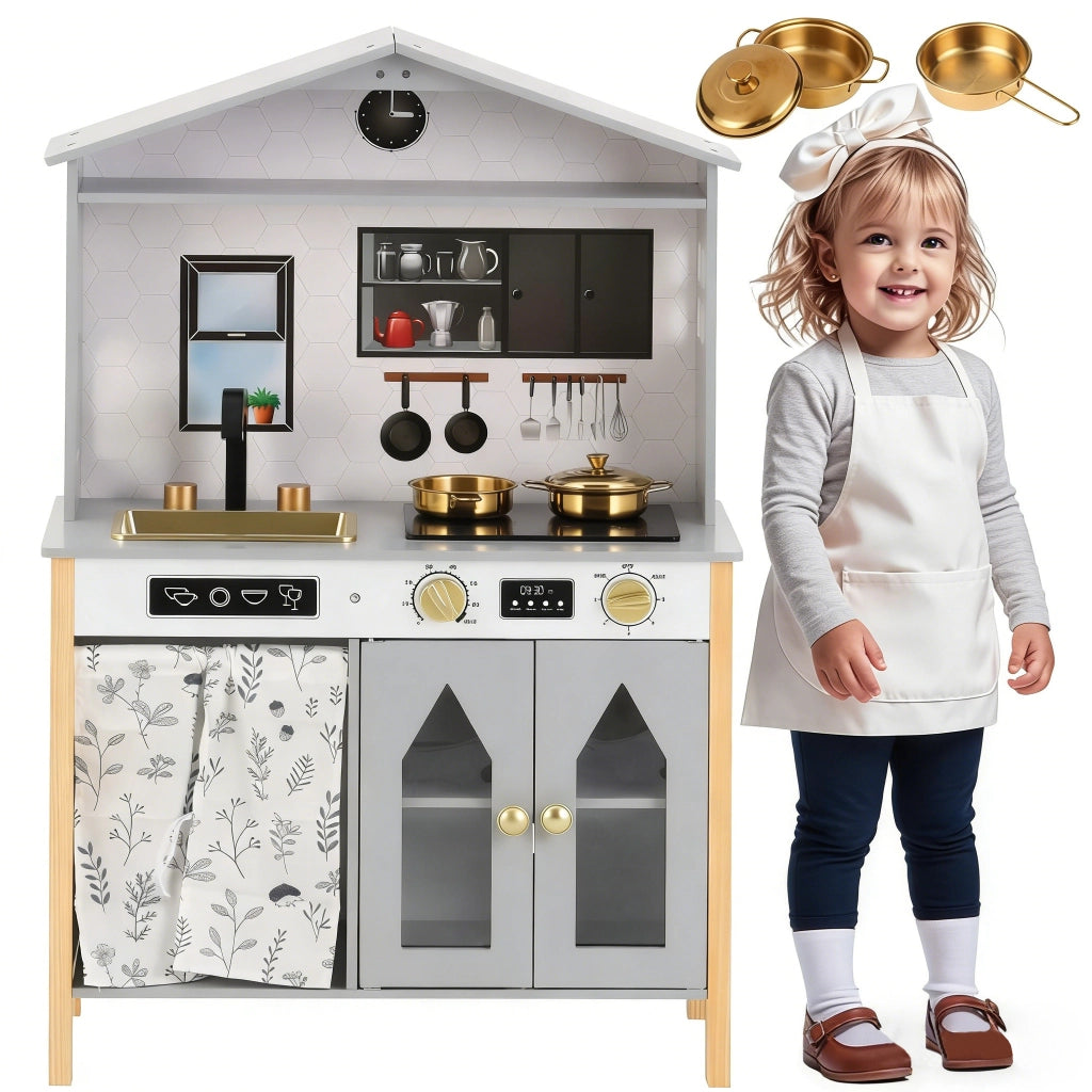 Cucina Gioco per Bambini ¨C Minimal ¨C Grigio legno e plastica 28.5x60x92cm
