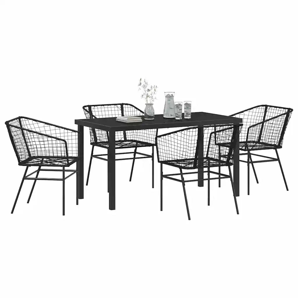 Set da Pranzo per Giardino 5 pz | Set Salotto da Giardino Nero polyrattan