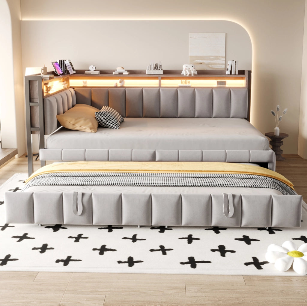 Divano letto estraibile 90x200 cm con LED, USB e Type-C
