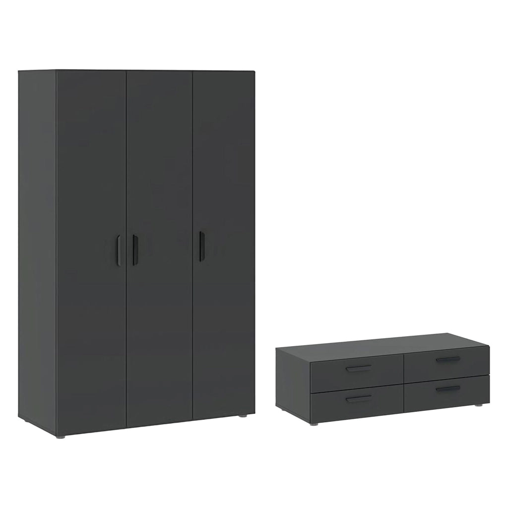 Armadio Camera da Letto Randazzo, Guardaroba 3 Ante Appendiabiti, 111x52 cm Nero Antracite