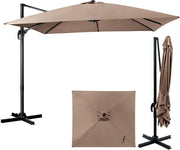 Ombrellone da giardino, 300 cm, pieghevole e regolabile in altezza, da balcone, rettangolare, da spiaggia con base a croce, ombrellone stabile e di alta qualità, marrone, 300 x 300 cm
