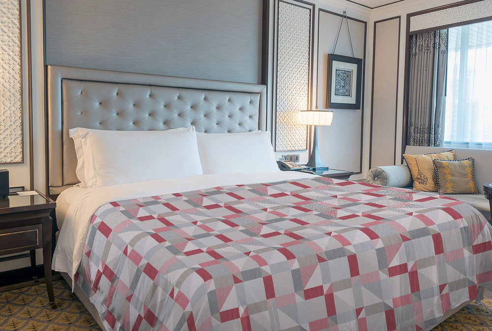 Copriletto estivo made in Italy 100% cotone piquet 3 misure fantasia Geometrica Rosso - Matrimoniale