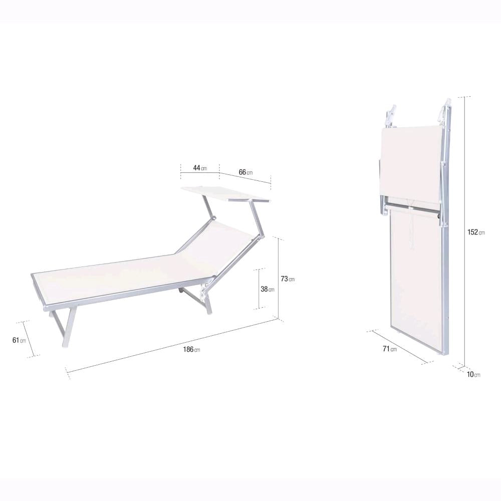 Lettino da Spiaggia Prendisole in Alluminiio da Giardino colore BIANCO con Tettuccio Parasole