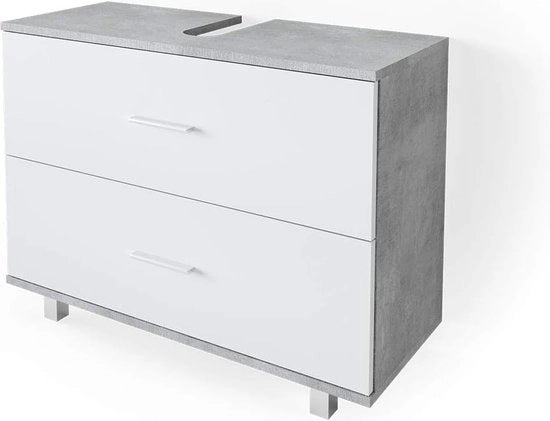 Wastafel sotto scala 80 cm con 2 cassetti per la camera da bagno - calce bianca