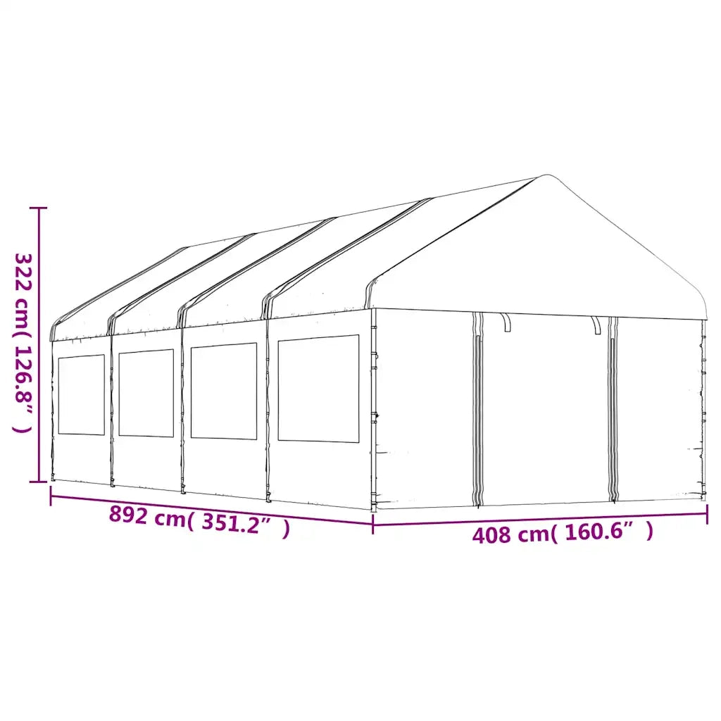 Gazebo con Tetto Bianco 8,92x4,08x3,22 m in Polietilene 3155488