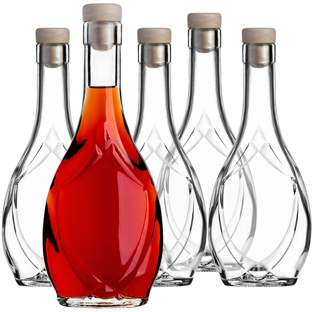KADAX 50 bottiglie di vetro Icona da 250 ml per vino, liquori, distillati, alcolici, succhi di frutta + tappi di sughero