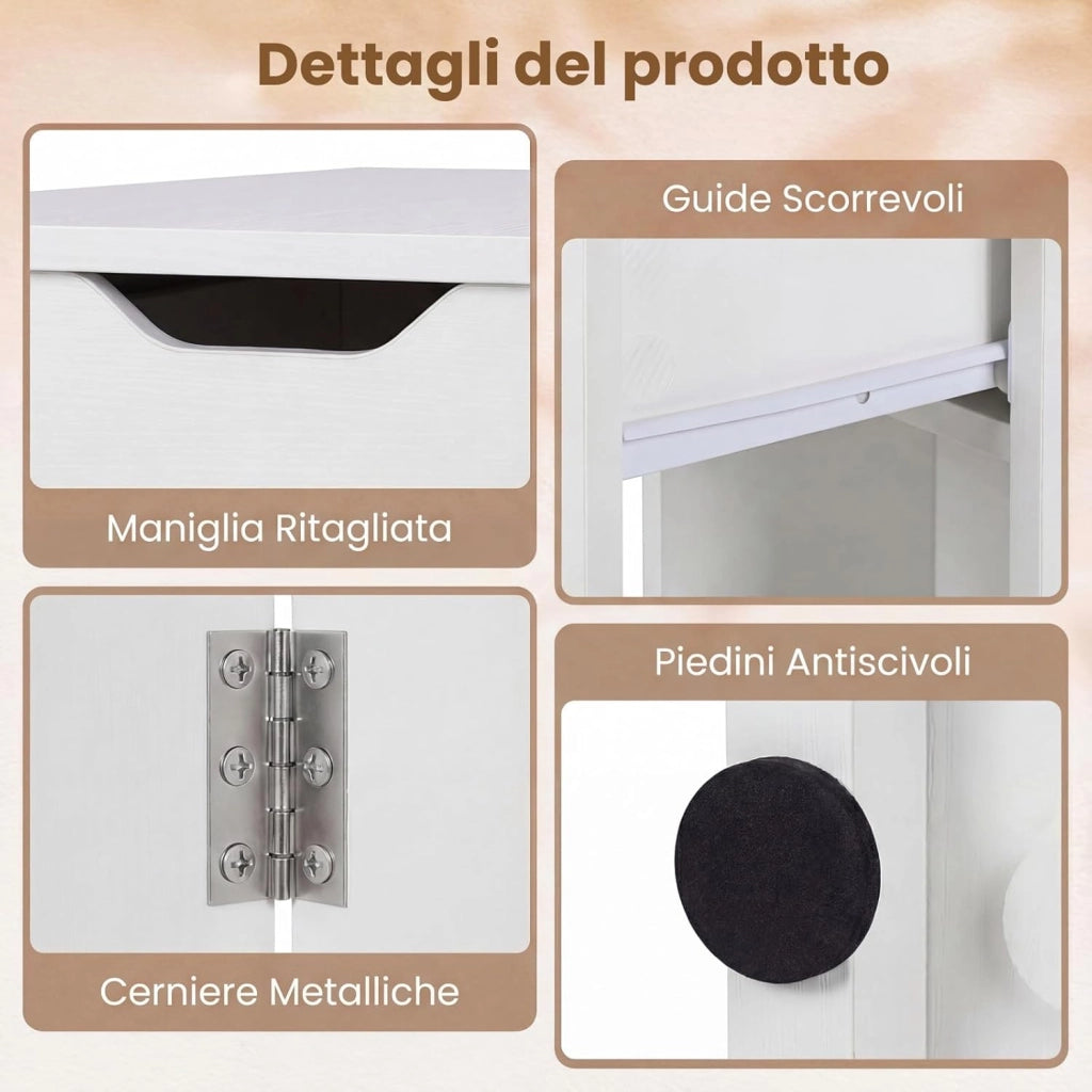 Tavolo da Pranzo Pieghevole, Tavolo Salvaspazio per 4-6 Persone con 2 Ripiani, Cassetto e Ruote a Freno, Tavolino Cucina per Cucina, Soggiorno e Ufficio, 120 x 72 x 75 cm (Bianco)