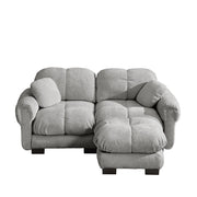 Divano angolare modulare 2 posti con pouf mobile e cuscino, in ciniglia grigio chiaro, 190 × 149 × 90 cm