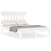 Letto matrimoniale | Letto per adulti | Giroletto con Testiera Bianco Small Double Legno Massello