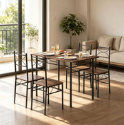 Set da pranzo rustico con tavolo e 4 sedie in MDF e ferro